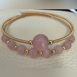 Handmade Gemstone Bangle Bracelet with Genuine Pink Moonstone